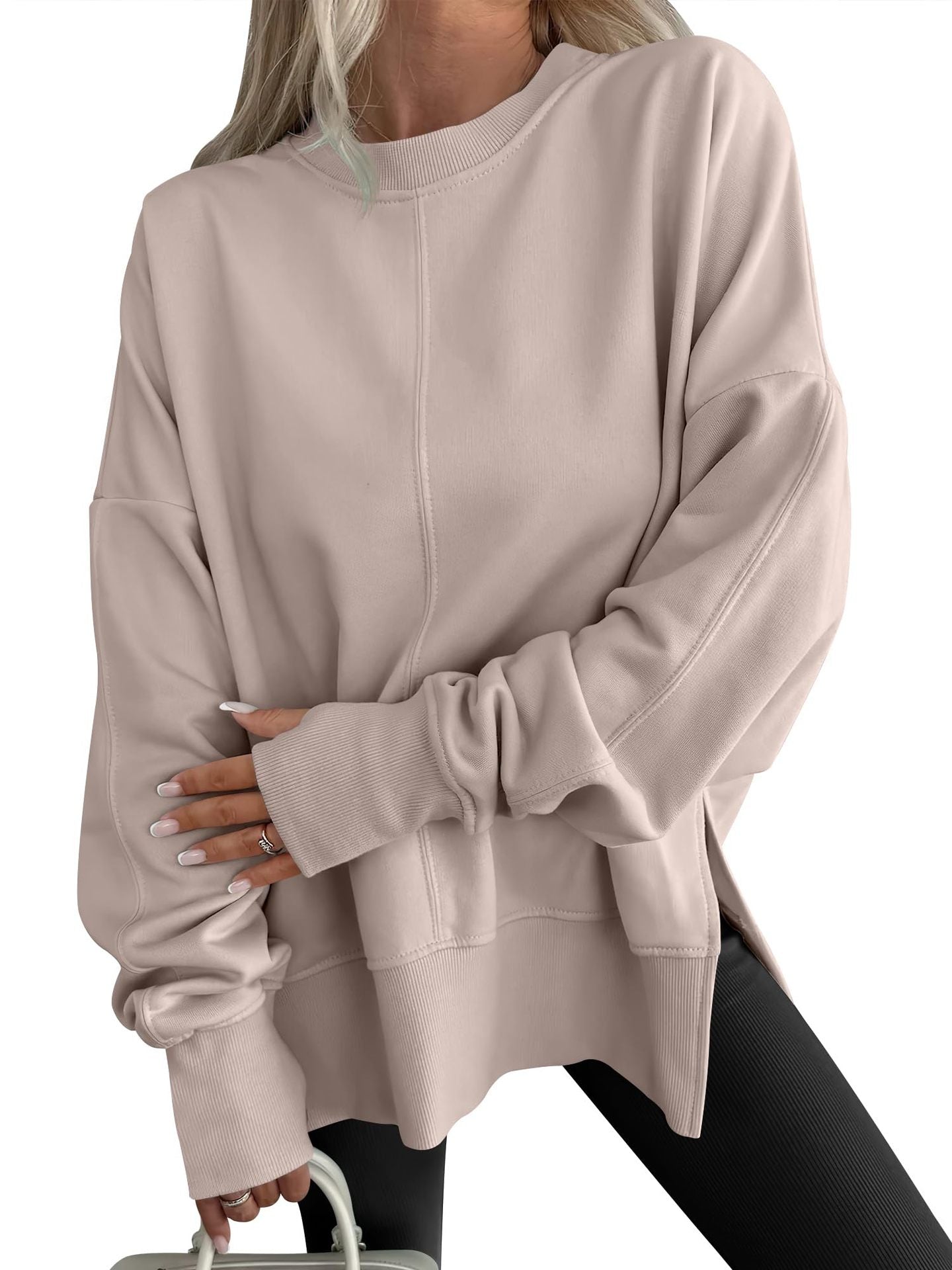 Code Casual round Neck Pullover Solid Color Loose Sports Long Sleeve Sweatshirt Tops Bella Mia