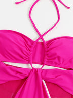 Solid Color One Piece Swimsuit Women Swimsuit Mesh Stitching Rose Red Hollow Out Cutout Siamese Bikini Bella Mia