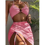 Spring Summer Women Swimsuit Slim Solid Color Sexy Halter Three Piece Set Bella Mia