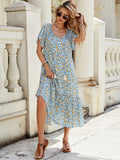 V neck Short Sleeve Hollow Out Cutout Lace Stitching Flounced Pastoral Vacation Dress Bella Mia