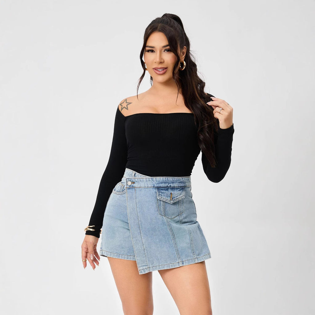 High Waist A line Short Pantskirt Irregular Asymmetric Casual Bella Mia