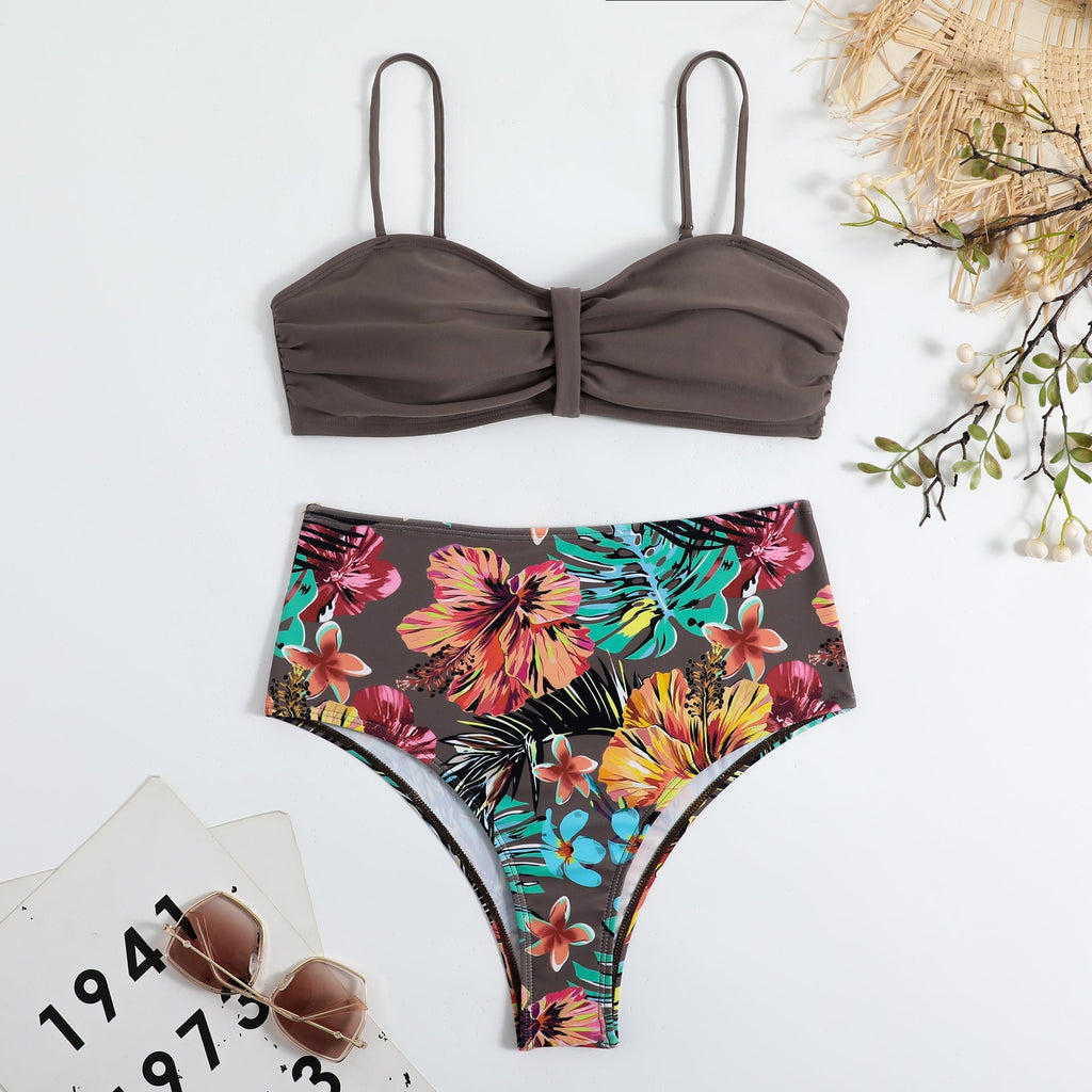 Swimsuit Women Split Bikini Retro Sexy Solid Color Printing Bikini Wear Bella Mia