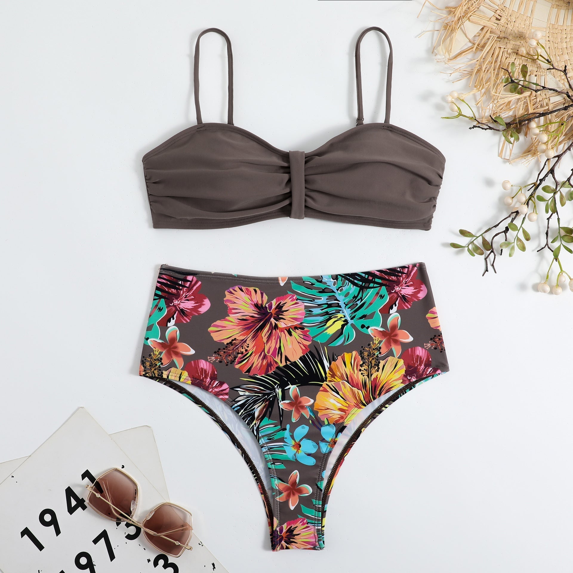 Swimsuit Women Split Bikini Retro Sexy Solid Color Printing Bikini Wear Bella Mia