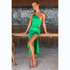 Summer Satin Sexy Oblique Shoulder Strap Dress Bella Mia