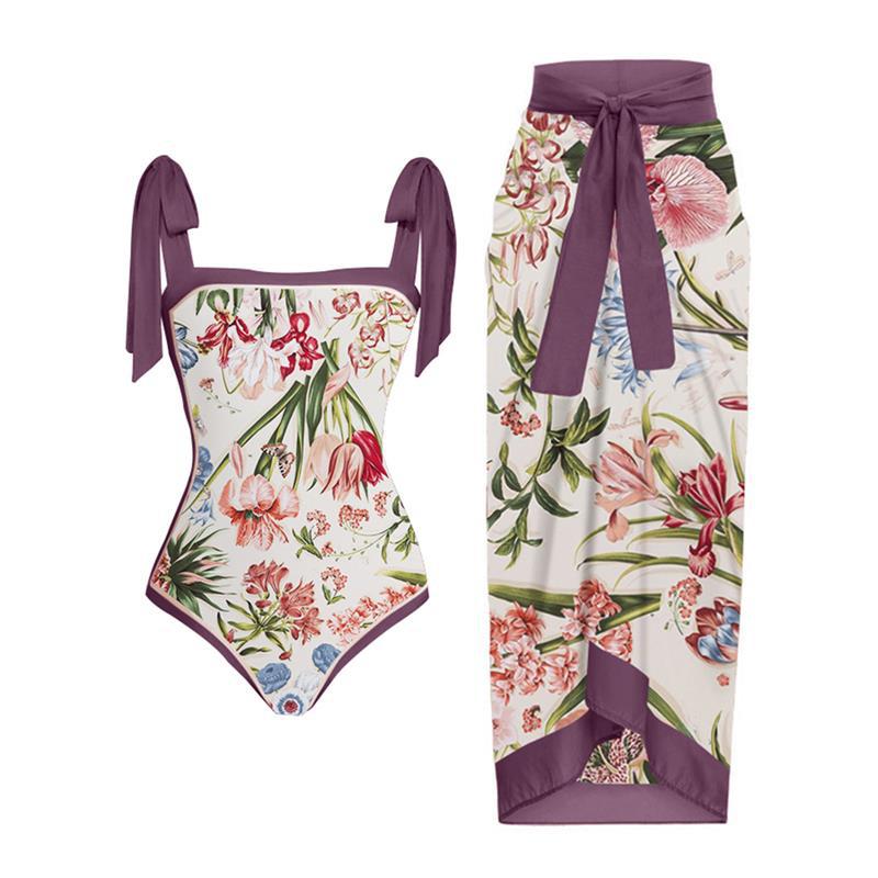 Printed Conservative Hiding Slimming Mesh Beach Dress Women One Piece Two Piece Suit Swimsuit Bella Mia