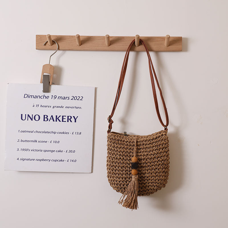 Supply Crossbody Straw Bag Wooden Bead Tassel Straw Bag Woven Bag Vacation Beach Bag Women Shoulder Bag Bella Mia