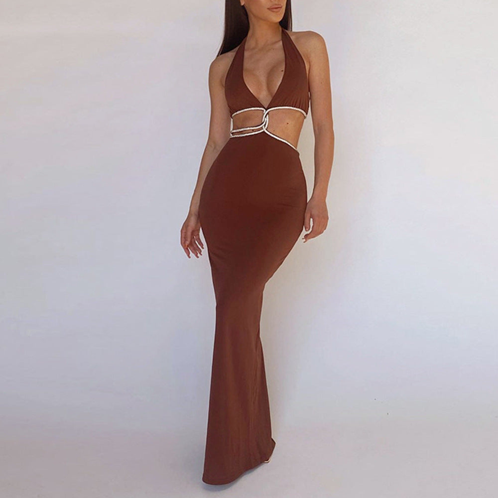 Sexy Cropped Outfit Halter Diamond Rope Maxi Dress Women Bella Mia
