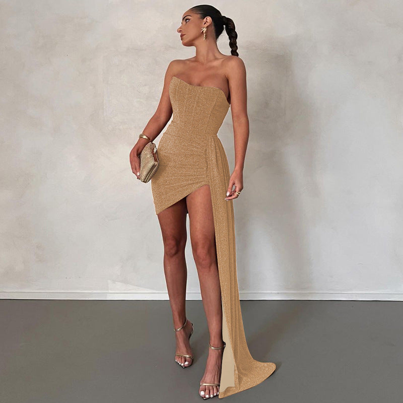 Spring Women Clothes Stitching Tied Sexy Bandeau Short Sheath Dress Bella Mia