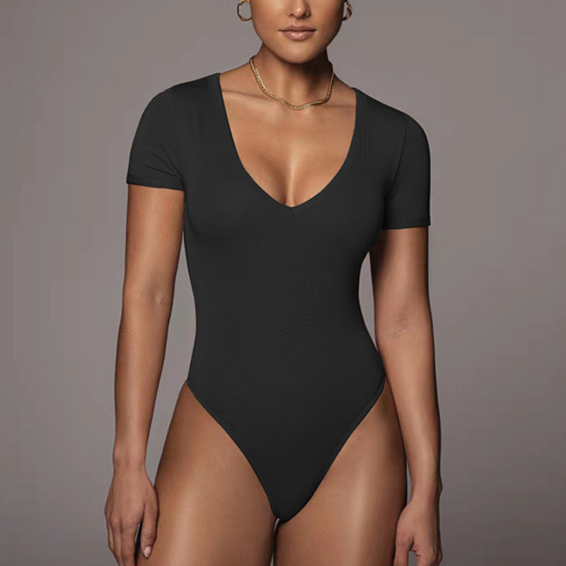 Bodysuit Spring Summer Women Clothing Short Sleeve V Neck Sexy Tight Bodysuit Bella Mia