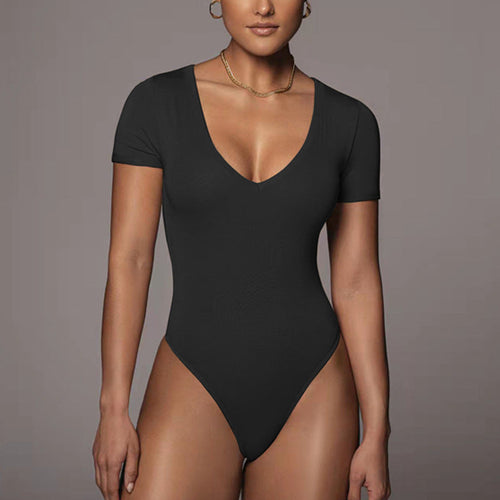 Bodysuit Spring Summer Women Clothing Short Sleeve V Neck Sexy Tight Bodysuit Bella Mia