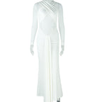 Elegant Simple Women Clothing Sexy Slim Hip Micro Transparent One Step Solid Color Pleated Wrapped Chest Length Dress Bella Mia