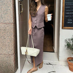 Vest Jacket Hip Skirt Set V neck Sleeveless Top Split Skirt Office Two Piece Set Bella Mia