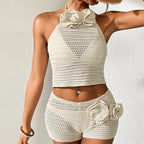 Beach Vacation Hollow Out Cutout out Three Dimensional Crochet Sexy Halter Strap Beach Swimsuit Bikini Bella Mia