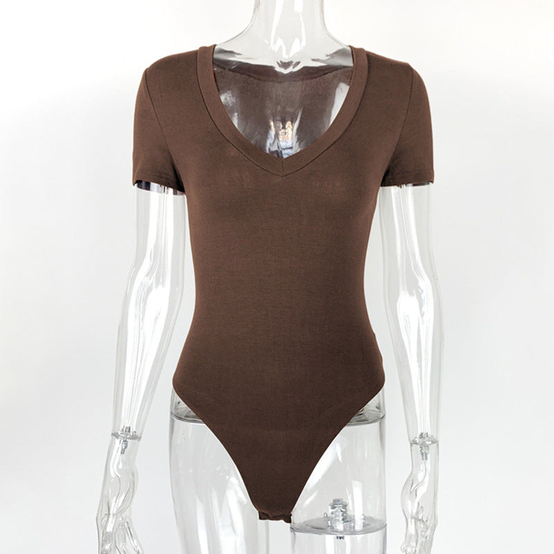 Bodysuit Spring Summer Women Clothing Short Sleeve V Neck Sexy Tight Bodysuit Bella Mia