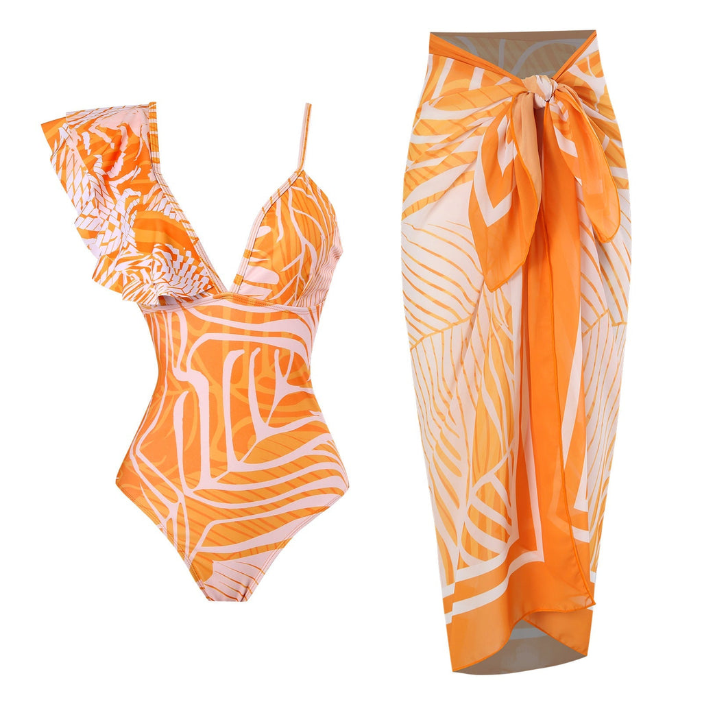 Sexy Swimsuit Women Spring One Shoulder Swimsuit Chiffon Split Beach Skirt Set Bella Mia