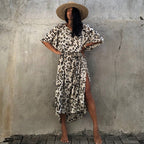 Leopard Print Long Cardigan Loose Beach Sun Protection Coat Beach Cover Up Swimsuit Outwear Women Bella Mia