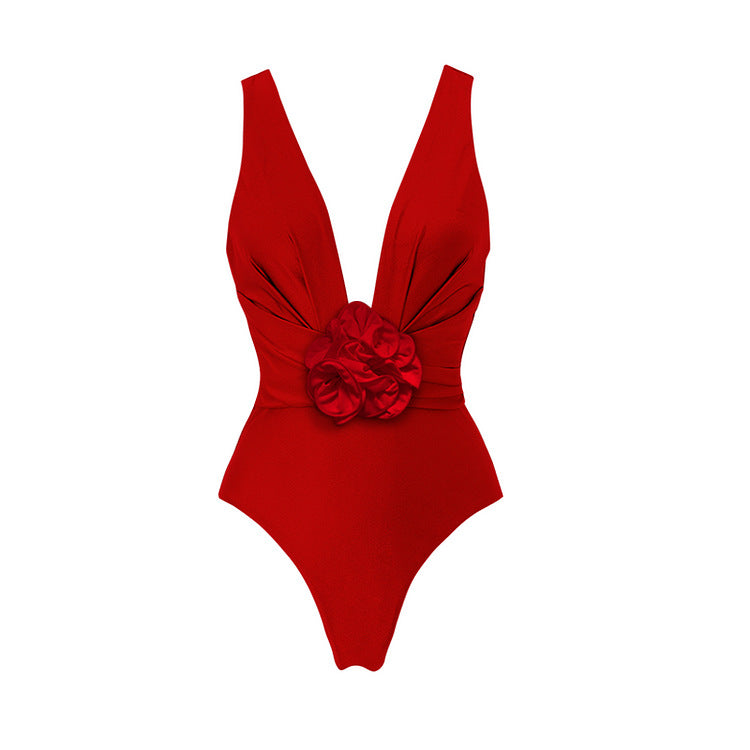 One Piece Swimsuit Women Skinny Slimming Retro Big Floral Swimsuit Sexy Cover Belly Suit Bella Mia
