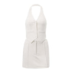 Women Clothing Summer Sexy Small Suit Faux Pocket Halterneck Vest A Line Skirt Set Women Bella Mia