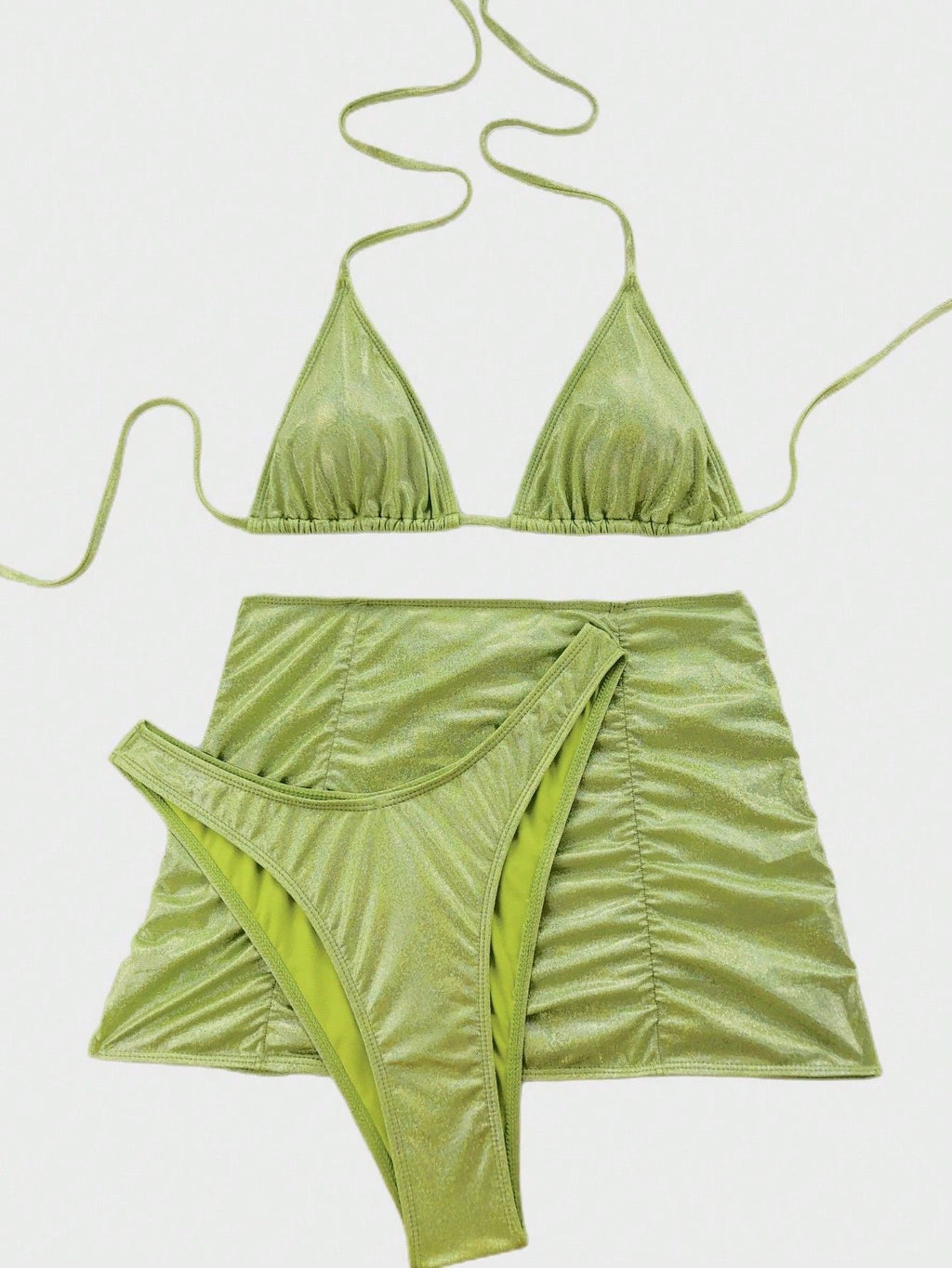 Women Swimsuit Sexy Flash Fabric Three Piece Metallic Coated Fabric Bikini Swimsuit Bella Mia