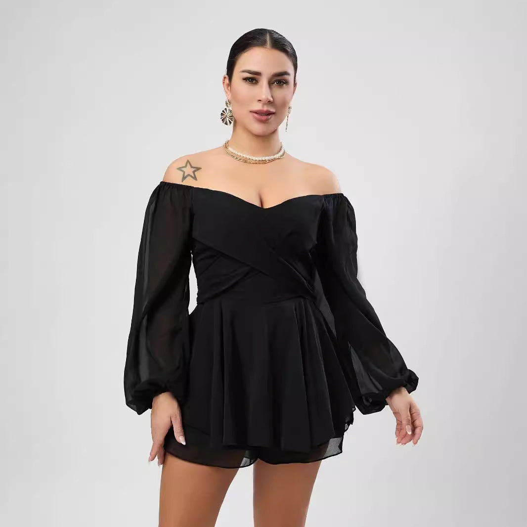 Popular Dress Culottes Autumn Sheinv Collar Lantern Long Sleeve Lace Up Casual Chiffon Dress Bella Mia