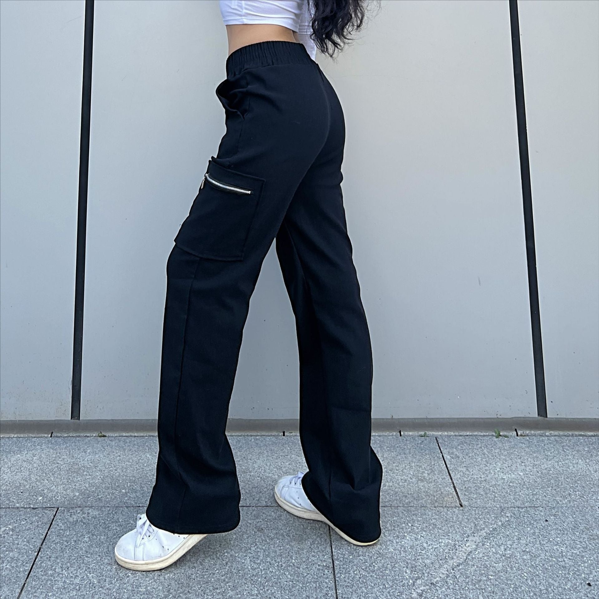 Trendy Women Pants Trendy Cargo Pants Pocket Zipper Trousers Loose Street Straight Leg Pants Mop Trousers Bella Mia