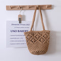 Artistic Simple Cotton Thread Shoulder Woven Bag Summer Niche Hollow Out Cutout Straw Bag Portable Women Bag Vacation Beach Bag Bella Mia