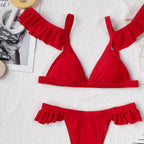 Outer Single Swimsuit Solid Color Lotus Sleeve Women Seperated Swimwear Swimsuit Bella Mia