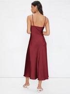 Women Clothing Spring Summer Satin Sling Deep V Plunge neck Slim Solid Color Dress Bella Mia