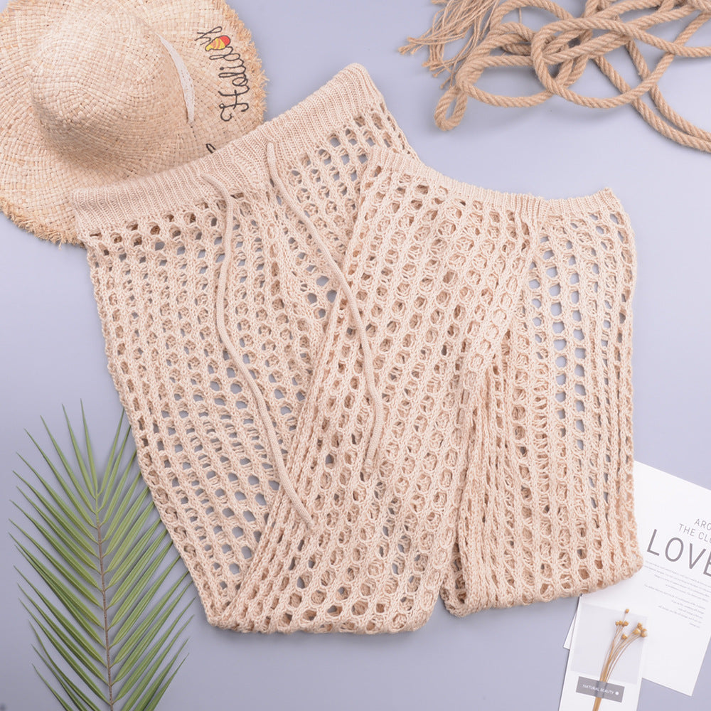 Women Solid Color Hand Crocheting Sexy Cutout Loose Wide Leg Pants Casual Women Woven Trousers Bella Mia