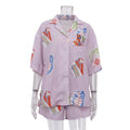 Summer Women Digital Printing Casual Shirt Outfit Collared Short Sleeve Cardigan Top Shorts Two Piece Set Bella Mia