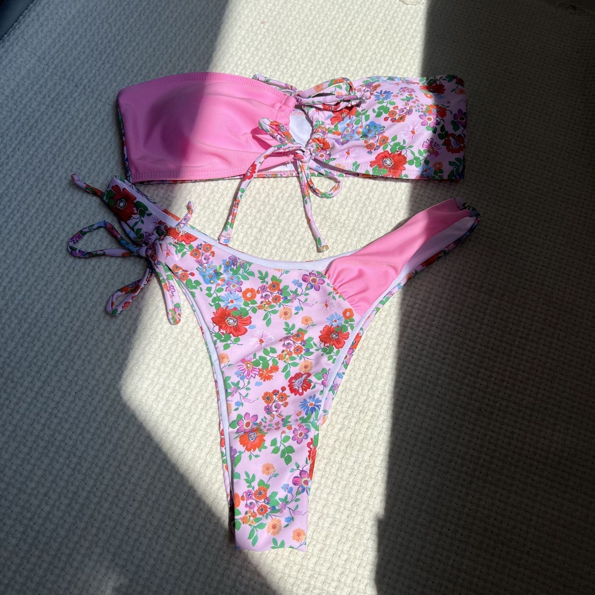 Floral Color Matching Lace Tube Top Simple Sexy Swimsuit Bikini Bikini Bella Mia