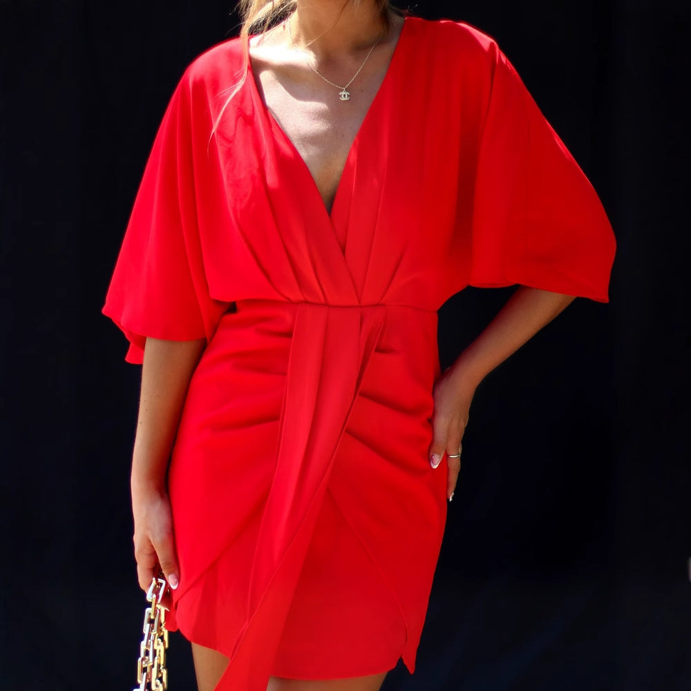 Women Clothing Summer Solid Color Elegant Irregular Asymmetric Slim Fit Dress Women Bella Mia