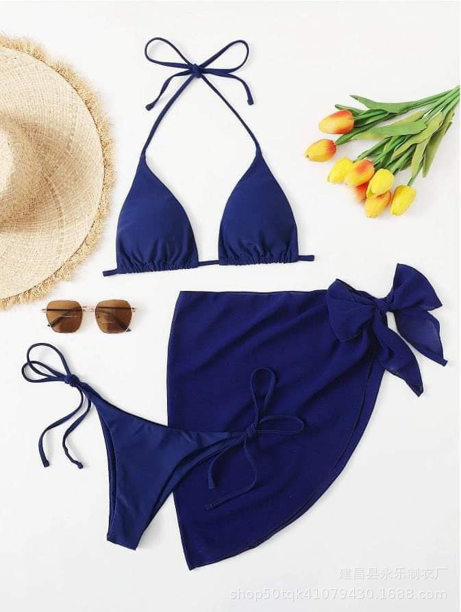 Solid Color Triangle Cup Bandage Sexy Bikini Three Piece Swimsuit Bella Mia