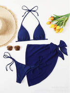 Solid Color Triangle Cup Bandage Sexy Bikini Three Piece Swimsuit Bella Mia