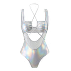Sexy Hollow Out Cutout Drawstring Laser Glossy One Piece Swimsuit Swimwear Bikini Bikini Bella Mia