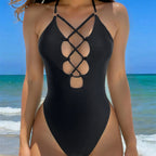 One Piece Swimsuit Solid Color Bikini Swimsuit Women Tied Swimsuit Sexy Bella Mia
