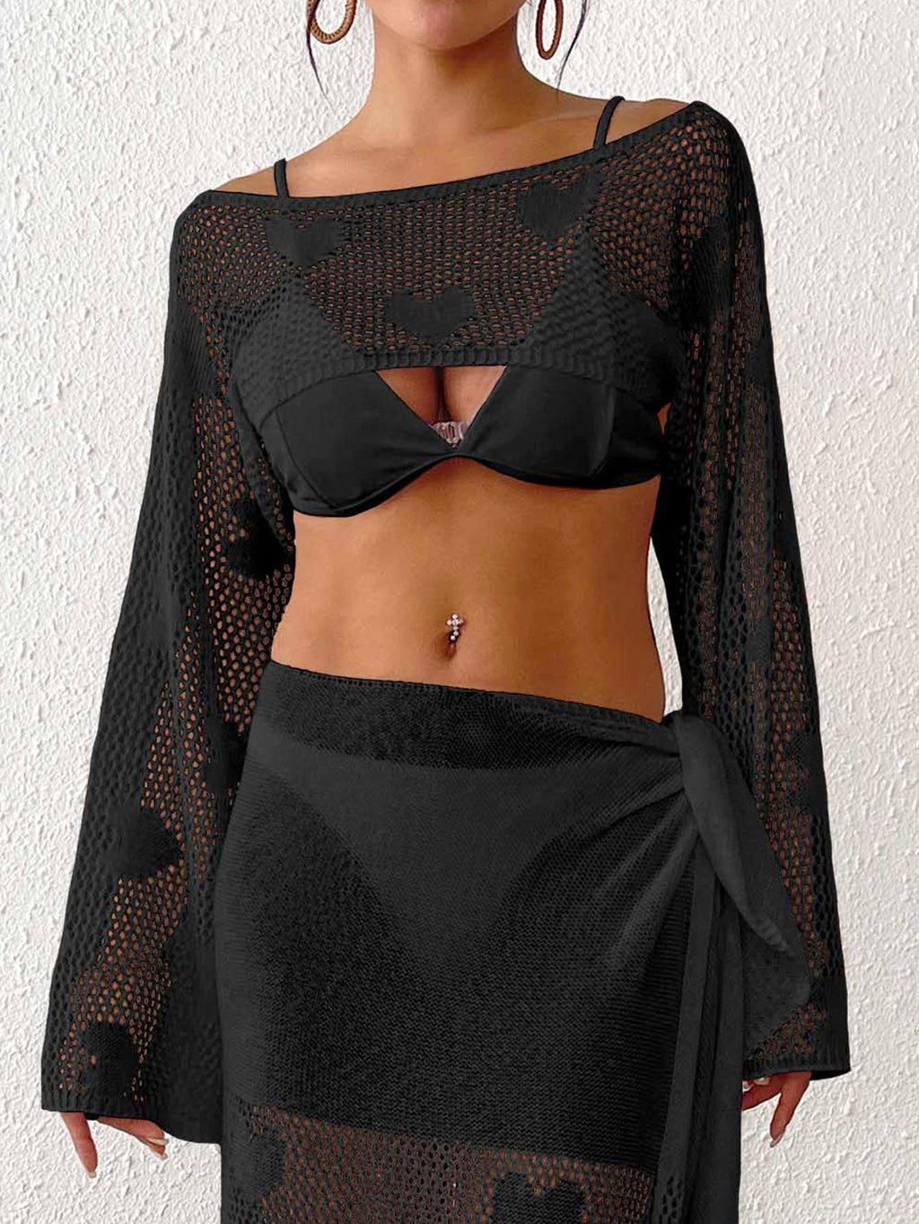 Women Love Jacquard Sexy Cutout Woven Blouse Beach Bikini Overclothes Short Top Bella Mia