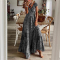 Bohemian Summer Maxi Dress High Waist V Neck Floral Print Large Swing Dress
