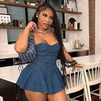 Summer Sheath A Line Sexy Tube Top Imitation Denim Dress Women Bella Mia
