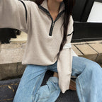 Casual Simple Solid Color Long Sleeve Zipper Sweaters Women Clothing Autumn Winter Bella Mia