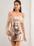 Women Clothing Sexy Backless Long Sleeves Mesh Stitching Sequ Dress Short Bella Mia