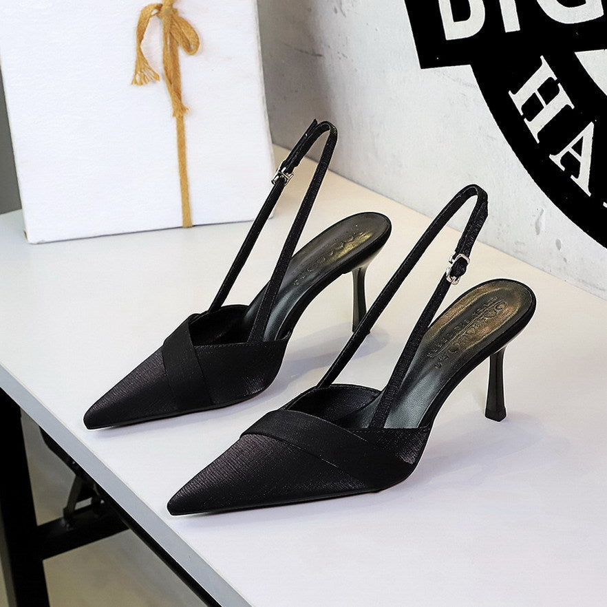 French Satin Ribbon Pointed Toe Ankle Strap Buckle Sexy Party Women Shoes Stiletto High Heel Shoes Women Shoes