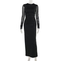 Autumn Long dress Socialite Elegant Slim Fit Mesh Sleeves Solid Color Dress Women Bella Mia