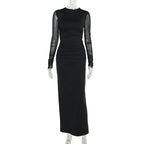 Autumn Long dress Socialite Elegant Slim Fit Mesh Sleeves Solid Color Dress Women Bella Mia