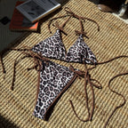 Sexy Lace up Leopard Print Color Matching Split Swimwear Swimsuit Bikini Bella Mia