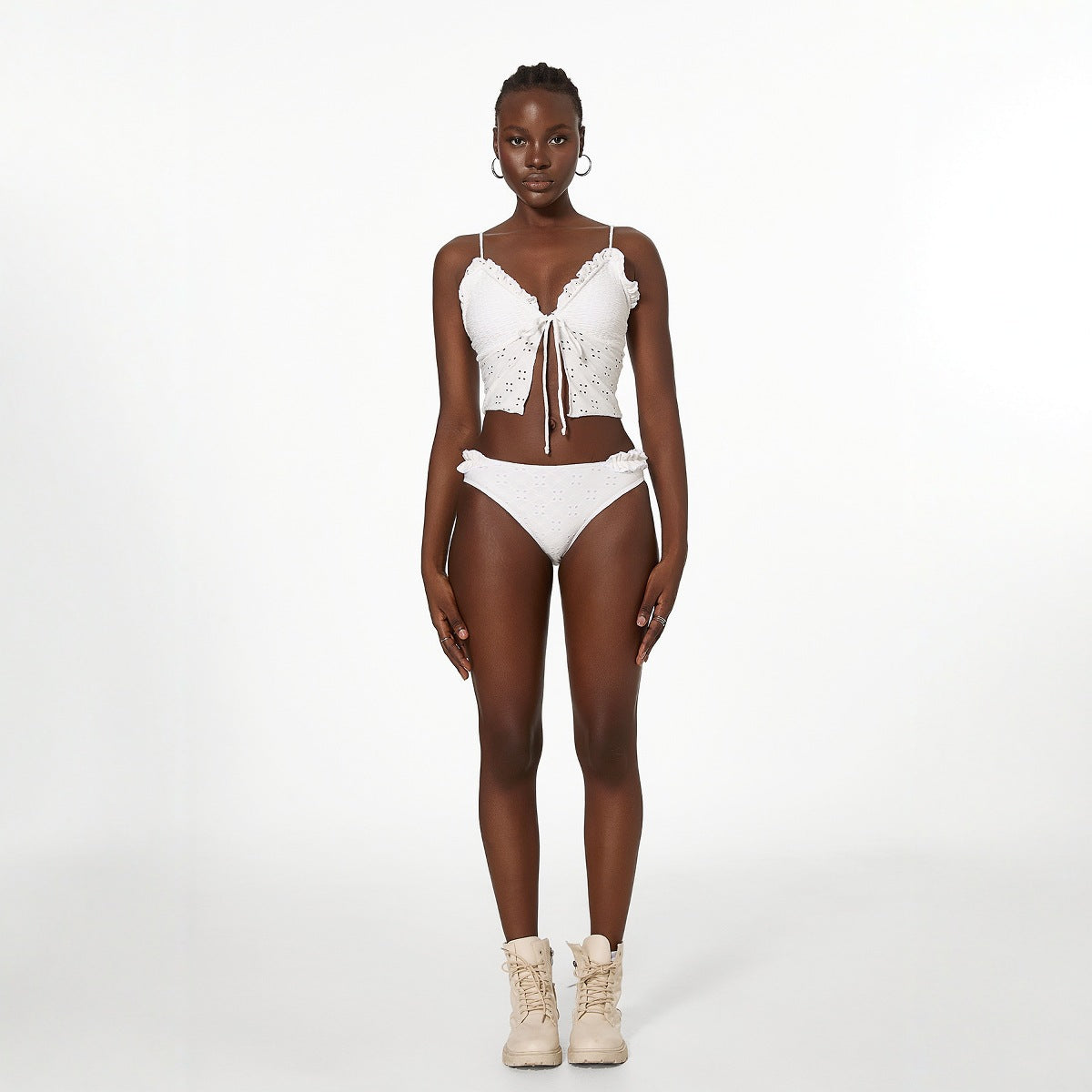 Bikini Swimsuit Tube Top Split Lace up Solid Color Lace Bikini Swimsuit Bella Mia