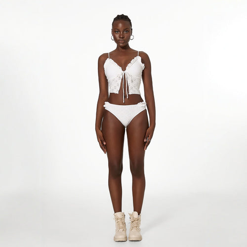 Bikini Swimsuit Tube Top Split Lace up Solid Color Lace Bikini Swimsuit Bella Mia