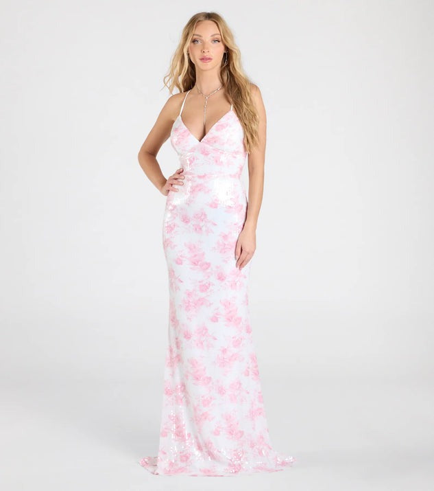Women Clothing Party Floral Pink Sequin Sexy Dress Dress Evening Dress Bella Mia
