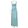 Women Clothing Spring Summer Sexy Backless Evening Dress Solid Color Swing Collar Dress