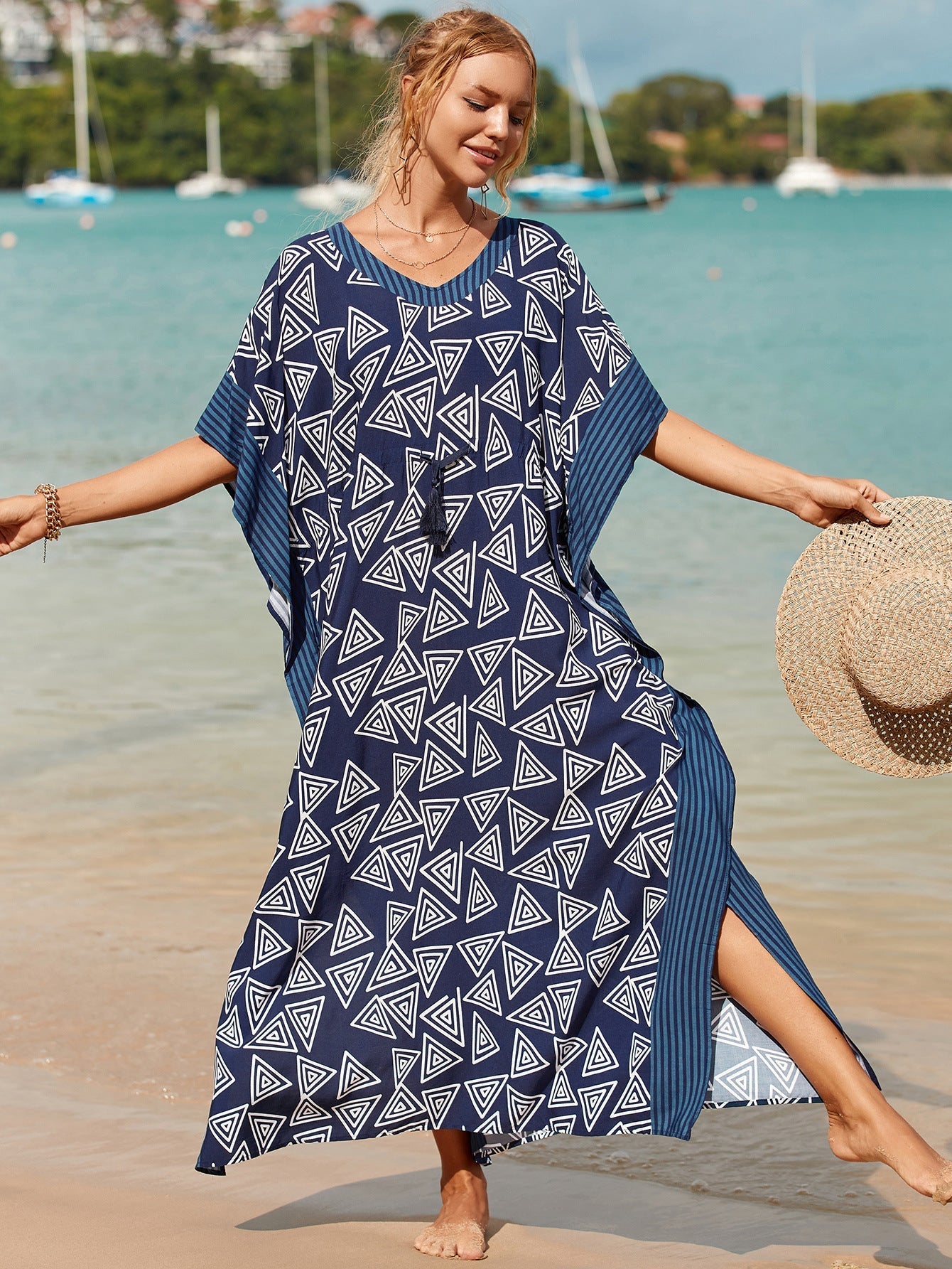 Printed Pull Belt Robe Vacation Casual Beach Bikini Cover Bella Mia
